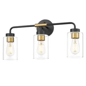 lot 19719 image: zeyu 3-Light Farmhouse Vanity Lights for Bathroom, 21 Inch Industrial Bath Wall Light Fixtures with Clear Glass Shade, Black and Gold Finish, ZS62B-3W BKBG