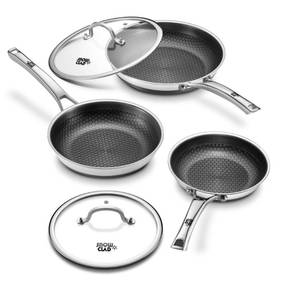 lot 19729 image: Yonida Non Stick Frying Pans with 2 Lids, 81012 inch, Hybrid Frying Pans Set Nonstick,Skillets Stainless Steel Fajita, Dishwasher & Oven-Safe, Induction Compatible Cooking Pan, PFOA Free Cookware