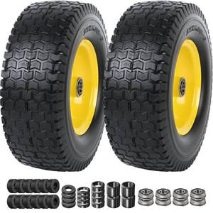 lot 19738 image: AR-PRO (2-Pack) 13x5.00-6 Flat Free Tire and Wheel Assembly, Solid Lawn Mower Front Wheels with 3-6 Centered Hub, 34 Bearing, Compatible with Riding Mowers & Garden Tractors