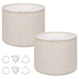 lot 19753 image: 2 Pack Large Drum Lampshade �� 13 x 13 x 10 Beige Linen Lamp Shades for Table & Floor Lamps �� Easy Assembly Spider Fitter Replacement Shade Set
