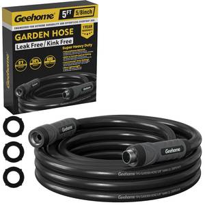 lot 19754 image: Geehome Leader Short Garden Hose, 5 ft x 58 Polyurethane Water Hose with Swivel Fittings, Flexible, Lightweight, No-Kink, Leakproof, Burst 600 PSI, Black
