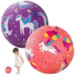 lot 19755 image: PlayZap 2 Pack Playground Balls for Toddlers, Unicorn Kickballs for Kids 3-12, 8.5 Rubber Bouncy Balls with Pump, Indoor & Outdoor Dodgeball Toys for Boys & Girls Gifts