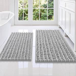 lot 19762 image: Smiry Bathroom Rugs Sets 2 Piece, Soft Absorbent, Non Slip Rubber Backing Machine Washable Quick Dry Chenille Bath Rug Set for Tub, Shower, and Floor (36 x 24 Plus 30 x 20, Light Grey)