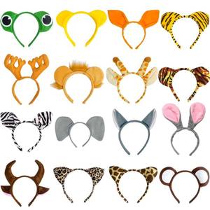 lot 19769 image: Flying Childhood 16Pcs Jungle Animal Ears Headbands as Safari Party Favors Wild One Birthday Decorations Plush Animal Headpiece for Kids Adults