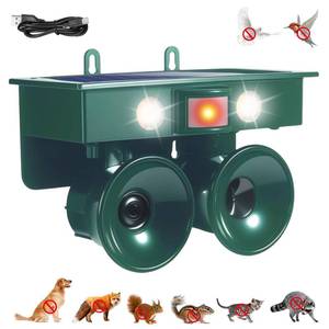 lot 19774 image: 2026 New Ultrasonic Bird Repeller Solar Powered Outdoor IP65 Motion Activated Bird Pigeon Deterrents for Outside with Flash Light Woodpecker Goose Repellent Devices for Rooftops Porch Patio Balconies