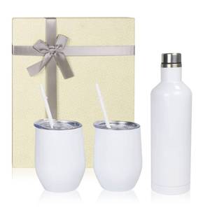 lot 19781 image: MAIKESUB Sublimation Insulated Wine Tumbler and Bottle Gift Set Stainless Steel Wine Tumblers12 oz 2 Pcs and 1pcs 17 oz Insulated Wine Bottle Cups with Lids and Straws Set