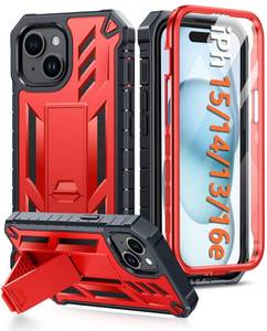 lot 20218 image: FNTCASE for iPhone 15 Case for iPhone 14 Case & iPhone 13 Case Built-in Screen Protector & Kickstand Military Grade Drop Protection Heavy Duty Full Protective Shockproof TPU Phone Cover - Red
