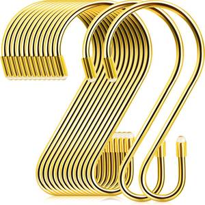 lot 20229 image: Hotop 36 Pcs S Hooks for Hanging 3.15 Inch Heavy Duty S Shaped Stainless Steel Hook Metal Hanging Curtain Hooks Pan Pot Holder Rack for Pot, Pan, Cups, Plants, Bags, Jeans, Towels(Gold)