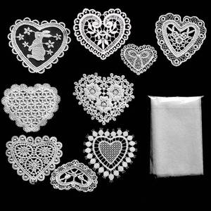 lot 20232 image: Youmeizer 9pcs Heart Shapes Lace Applique Embroidery Organza Patches DIY Sewing Craft for Decoration Repairing and Decorating (White)