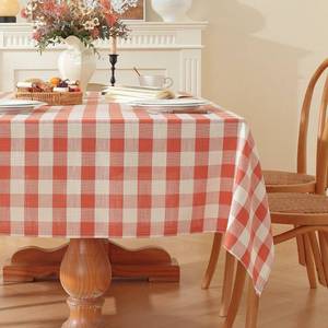 lot 20255 image: gillhov Checkered Tablecloth Rectangle Gingham Table Cloth Washable Cotton Linen Fall Thanksgiving Buffalo Plaid Table Cover for Picnic Kitchen Dining Room, Orange and White, 55  70 inch