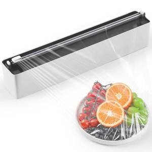 lot 20259 image: Quasziwa Magnetic Plastic Wrap Dispenser with Cutter - Practical Refillable Aluminum Tin Foil and Plastic Wrap Organizer for Drawer, Including an Extra Roll of 12X 164 Food Cling Film - Black