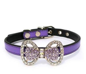 lot 20276 image: PETFAVORITES Leather Rhinestone Bow Tie Pet Cat Dog Collar Necklace Jewelry for Small Dogs Girl Kitten Puppy Teacup Chihuahua Yorkie Clothes Costume Outfits (5.9 to 8.2-Inch, Purple)