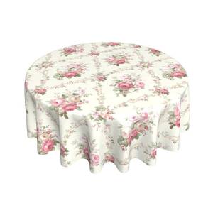 lot 20282 image: Sweetshow Pink Vintage Rose Flower Tablecloth Spring Summer Floral Round Tablecloth 60 Inch Spring Table Cloth for Holiday Parties Dining Table Living Room Kitchen Decor