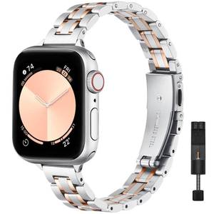 lot 20286 image: STIROLL Thin Replacement Band Compatible for Apple Watch 38mm 40mm 41mm 42mm(Series 11 10), Stainless Steel Metal Wristband Women Men for iWatch Ultra SE Series 9 8 7 6 5 4 3 2 1, Silver Rose Gold