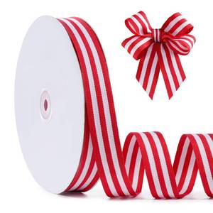 lot 20287 image: FAKILO Red and White Striped Grosgrain Ribbon, 1 x 50yds, Double Sided Patriotic Ribbon for American Crafts, Cheerleading Decorations, Independence Day, Christmas Decorations