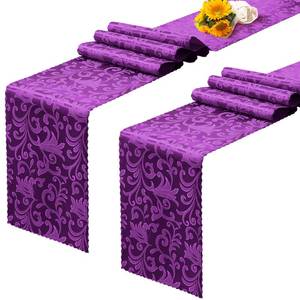 lot 20303 image: RUDONG M 2 Pack Purple Satin Table Runners 12 x 108 Inch, Long Silky Damask Table Runner Decor, Bright Smooth Jacquard Dining Table Runners for Weddings, Banquet, Parties Dinner Decoration
