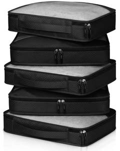 lot 20309 image: Bulyoou 5 Pcs Packing Cubes for Suitcase Large Travel Cubes Carry on Luggage Organizer Bags for Clothes Accessories(S,Black)