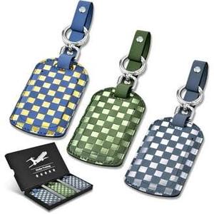 lot 4236 image: Woven Leather Luggage Tag Set - Blue & Copper Checkered