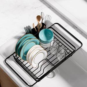 lot 1933 image: Sakugi Dish Drying Rack in Sink - Expandable Stainless Steel Dish Rack Over The Sink, Kitchen Sink Drain Strainer with Cutlery Holder & Cup Holders, 15.2 x 10.0 x 4.2 Inch, Black