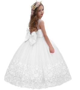 lot 2370 image: ABAO SISTER Flower Girl Dress Lace Embroidery Princess Pageant Ball Gown Kids First Communion Dresses (Size 6, White)