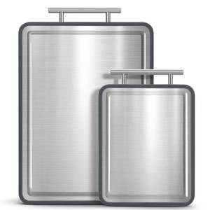 lot 2376 image: Stainless Steel Cutting Board 8x10 and 15x11, IDekooror Double Sided Steel Chopping Board for Kitchen, Steel and Wheat Straw PP 2-in-1 Cutting Board for Meat Vegetables Fruits, Dishwasher Safe