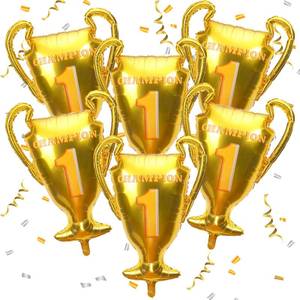 lot 2387 image: 6 Packs Gold Champion Foil Balloons Championship Foil Trophy The First Prize Sport Balloons Basketball Soccer Football Anniversary Birthday Games Party Decorations
