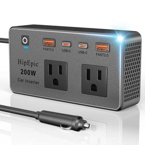 lot 2403 image: 200W Multi-Port Car Power Inverter 12V DC to 110V120V AC,Small Auto Outlet Adapter-24W USB AC&3 Plug for Laptop,Portable Inverters for Vehicle Minivan SUV RV Road Trips Camping Essential(Black)