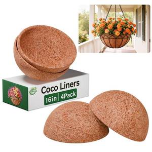 lot 2408 image: Halatool 4 Pack 16 Inch Hanging Basket Liners Round Coconut Liners for Planters 100% Natural Coco Coir Liner for Flowers Vegetables Herbs