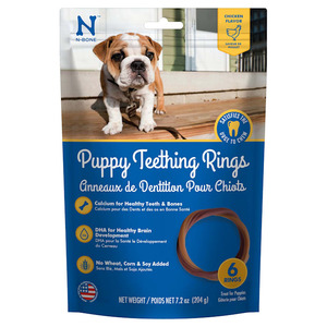 lot 2418 image: N-Bone Puppy Teething Ring  Dried Chews for Dogs  Chicken Flavor  6-count  7.2 oz 4 Pack