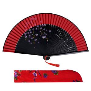 lot 4356 image: Red Floral Folding Hand Fan
