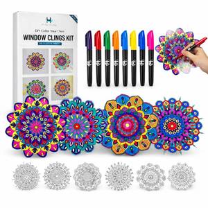 lot 4388 image: Hula Home Stained Glass Mandala Art Kit - DIY Window Clings with Markers, 10 Suncatchers - Perfect Hobby for Adults, Kids, Teens & Seniors - Ideal Gift for Beginners, Women & Elderly