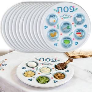 lot 4403 image: Alphatool 12 Pack Passover Decorations Disposable Seder Plates - 10in Plastic Passover Plates Gifts for Jewish People Synagogue Seder
