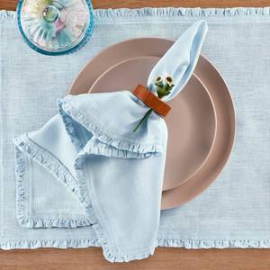 lot 4415 image: Solino Home Ice Water Linen Dinner Napkins 20 x 20 Inch - 100% Pure Linen Juliette Ruffle Cloth Napkins Set of 4 for Summer - Handcrafted and Machine Washable