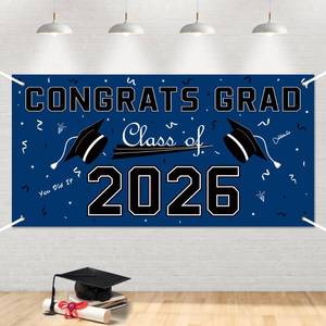 lot 4432 image: Graduation Decorations 2026 2027 - Blue Polyester Graduation Backdrop - Graduation Party Decorations - Congrats Grad Banner - Graduation Decorations Class of 2026,Graduation Party Favors Supplies Yard Sign