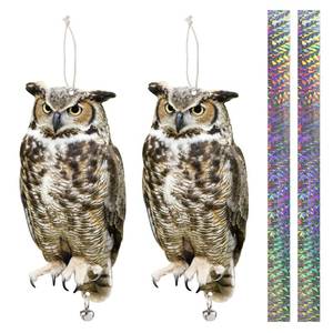 lot 4433 image: Plastic Owl to Scare Pigeon Away from Porch Patio Balcony, 2Pcs Pigeon Scare Devices with Reflective Tape, Flat Fake Owl to Keep Pigeon Away, Garden Owl to Scare Woodpecker Pigeon Squirrel for Outdoor