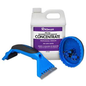 lot 4440 image: ROMAN Wallpaper Removal Kit - Concentrate (32 oz), Perforating Scoring Tool, and Angled Scraper for Home Improvement - Yields 5 Gallons of Remover (1500 sq. ft Coverage)
