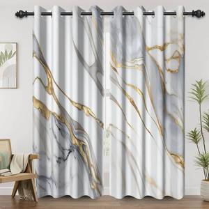 lot 5459 image: Renaiss Gray Gold Marble Blackout Curtains for Bedroom Abstract Golden Crack Lines Window Drapes Modern Luxury Texture Art Printed Curtain for Living Room Decor 2 Panels Set, 42x84 Inch