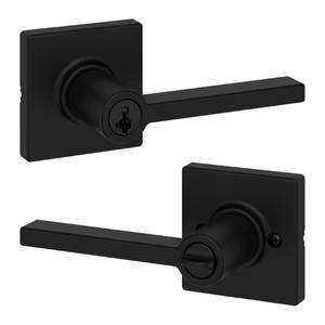 lot 5462 image: Kwikset Casey Entry Door Handle with Lock and Key, Secure Keyed Reversible Lever Exterior, For Front Entrance and Bedrooms, Matte Black , Pick Resistant Smartkey Rekey Security and Microban incomplete
