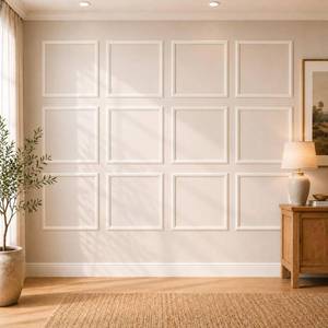 lot 5463 image: COUKIU Pre-Cut 12 Set Peel and Stick Wall Molding Trim Kit, 20 x20 Premade Wainscoting Panels, Self Adhesive Moulding Panel for Interior Walls Picture Frame