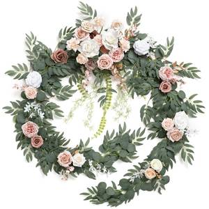 lot 5535 image: Lings moment 9FT Spring Flower Garland for Backdrop Decorations - Wedding Arch Flowers, Eucalyptus & Rose, Artificial Floral Garland for Mantle - Sweetheart Table Decor for Reception, Dusty Rose