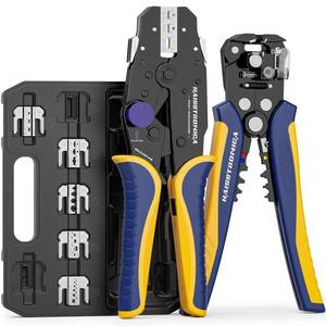 lot 5543 image: Haisstronica 8PCS Rapid Replace Ratchet Crimping Tool Set with Pressure Regulating, Automatic Wire Stripper Heat Shrink, Non-Insulated, Open Barrel, Solar, Ferrule Connectors