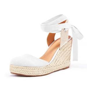 lot 5546 image: FISACE Womens Summer Lace Up Espadrilles Wedge Sandals Closed Toe Ankle Strap Platform Shoes size 7