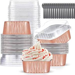 lot 6000 image: A10oz Mini Cake Pans with Lids (40 Pack) Aluminum Foil Square Cupcake Liners Brownie Baking Cups,Disposable 4x4 Large Cupcake Pan,Jumbo Muffin Tin Ramekins Holders