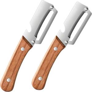 lot 6006 image: Multifunctional Vegetable Peeler with Wooden Handle, 2-in-1 Stainless Steel Vegetable Peeler with Built-in Bottle Opener for Kitchen, Hand Held Peeler Slicer Kitchen Tool for Fruit and Vegetable