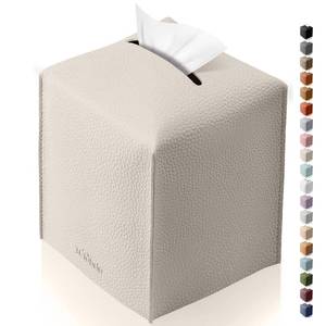 lot 6008 image: Tclouda Tissue Box Cover for PU Leather, Modern Simple Solid Color Holder Square Tissue Bag, Ideal for Bathrooms,Office,Car,Outdoor Tent,Dining Table,5X5X5, Single Off-White