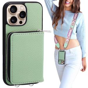 lot 6017 image: XANGNIER Wallet Case for iPhone 16 Pro, RFID Blocking PU Leather Crossbody Phone Purse with Card Holder, Zipper Pocket, Wrist Strap & Adjustable Lanyard for Women 6.3 5G, Green