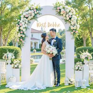 lot 6018 image: Besutolife White Arch Cover 7.2FT Open Spandex Arch Backdrop Cover Upgraded U-Shaped Stretchy Fitted Round Top Chiara Stand Background for Wedding Brithday Baby Bridal Showers Banquet Balloon Decor