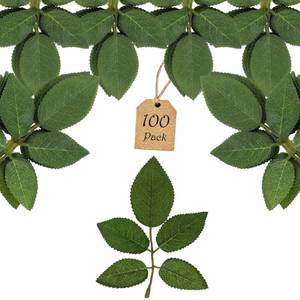 lot 6035 image: Vignor 100 Pcs Artificial Flowers Green Leaf Bulk Faux Greenery Silk Fake Rose Leaves Bouquet Garland Wreath Floral Arrangement Supplie DIY Craft (1 Stem with 5 Large-Leaf Green)