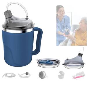 lot 6043 image: YSSY spread 13.5oz Spill Proof Cups for Elderly, 3 in 1 Stainless Steel Sippy Cup with Straw and 2 Lids for Adults, Great for Water, Milk, Soup, Health & Household Supplies