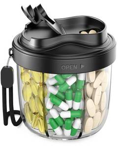 lot 6044 image: Pill Organizer,Pill Dispenser with 7 Large Compartments,Portable Pill Box for Travel Essentials,Anti-Mix Design & Wide Opening Design,Easy Access to Vitamin Dispenser,Includes 20 Blank Stickers��Black��2 Pack